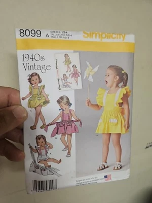 Simplicity 8099 Sewing Pattern Romper Skirt Retro 1940 Look Child Sz 1/2-4 - Image 1 of 4