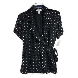 Talbots Damen schwarz gepunktet Wickelbluse Kurzarm Taille zum Binden gefüttert 8P neu mit Etikett - Bild 1 von 10