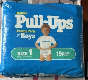 Vintage Huggies Pull-Ups Boys Size 1- 1992 NOS Sealed 19 In Pack Training Pants - Picture 1 of 10