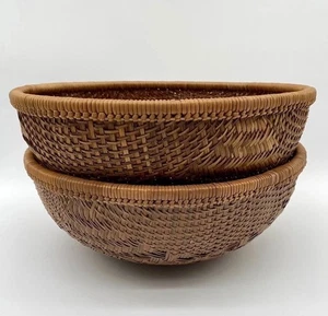 Set 2 Vintage Round Domed Winnowing Strainer Basket Bowl Rattan Wicker Boho - Picture 1 of 7