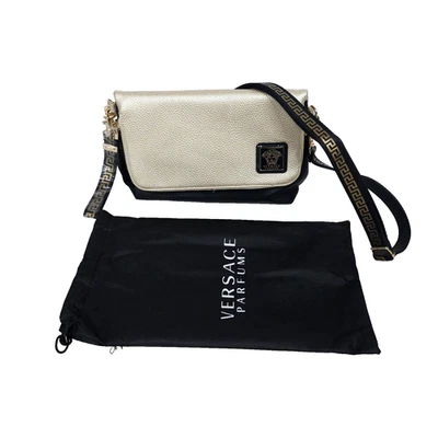 Versace Parfums Womens Crossbody Bag Clutch Black Metallic Gold Reversible - Image 1 of 4