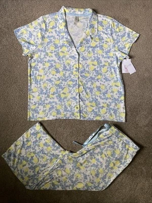 Conjunto de pijama de dos piezas para mujer Jessica Simpson talla L camisa y pantalones recortados nuevo con etiquetas Foto 1 de 4