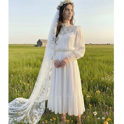 Vestido de novia pradera vintage años 80 encaje crema talla 13-14 victoriano romántico cottagecore  Foto 1 de 4