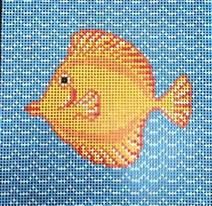 Signed Molly Hand Painted Needlepoint Yellow Tang Tropical Fish Canvas 18Ct - Picture 1 of 4