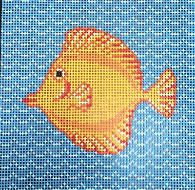Signed Molly Hand Painted Needlepoint Yellow Tang Tropical Fish Canvas 18Ct - Image 1 of 4