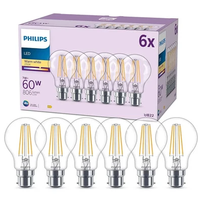 Philips LED Classic A60 Light Bulb 6 Pack [Warm White 2700K - B22 Bayonet Cap] - Image 1 of 4