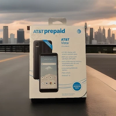 AT&T  Vista Prepaid Onyx Black Smart Phone Android 13 32GB 8MP 5.5” New - Image 1 of 3