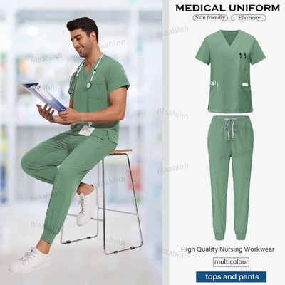Medical Scrubs Uniform Set Unisex Nurses Doctors Dental Clinic Health Gym Gift - Image 1 of 4