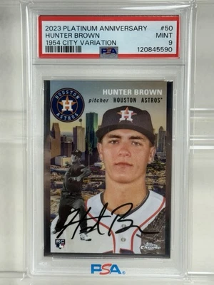 2023 Topps Chrome Platinum HUNTER BROWN City Variation #54CV-50 Rookie RC PSA 9 - Image 1 of 2