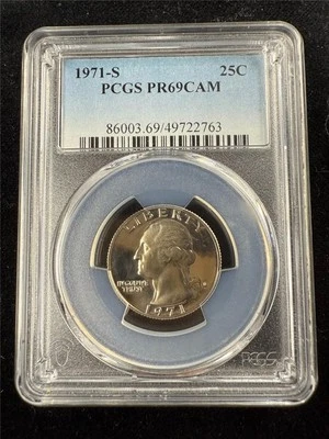 1971 S WASHINGTON QUARTER 25C PR69 CAM PF69 CAMEO PCGS PF69 KEY DATE SKU 3813 - Image 1 of 2