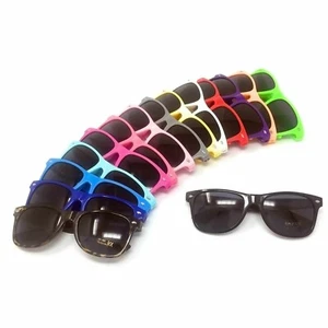 Classic Black Lens Sunglasses Mens Ladies Womens Neon Retro Fashion 80s UV400 UK - Picture 1 of 2