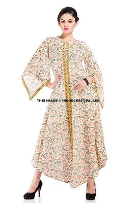 Tunique Art Femme Indienne Une Pièce Belle Robe Longue Coton Vêtements De Plage - Photo 1/4