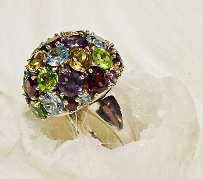 Silberring 925 massiv opulent mit multicolor Edelsteinen Gr. 21 3 x getragen TOP - Bild 1 von 4