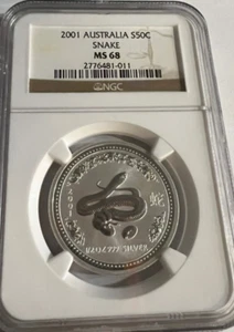 2001 Australia 50 Cents Snake NGC MS 68 1/2 oz Silver Coin-Gorgeous Coin !! - Picture 1 of 4