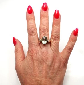 Vintage Ring 14 Karat Gold 5,87 ct grüne Amethysten und 0,05 ct Diamanten Größe 8,5 - Bild 1 von 6