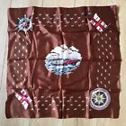 LOVELY VINTAGE SATIN ACETATE SCARF WITH RNLI LIFEBOATS DESIGN - BROWN