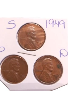 1949 P D S Lincoln Wheat Penny -- 3 coin lot, Great album fillers - Picture 1 of 2