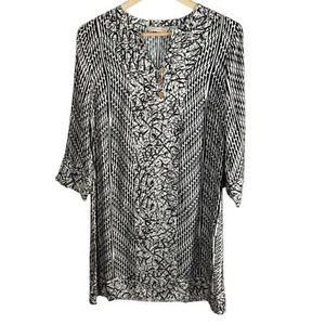 Soft Surroundings Raven Shift Dress Medium Midi 3/4 Sleeve Black Lightweight - Picture 1 of 11