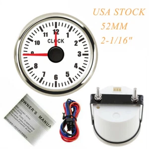 52MM 2-1/16" Clock Gauge 0-12Hours For Auto Truck Marine Red Backlight USA STOCK - Picture 1 of 5