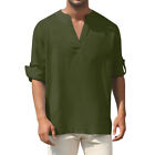 Mens Casual Long Sleeve Loose Blouse Shirt Pullover V Neck Work Shirts Tops