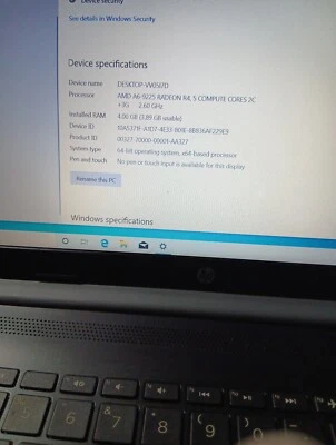 HP 15-DB0521SA 15.6" Laptop AMD A6-9225 Radeon R4 2.60GHz 4GB - Image 1 of 4