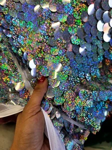 Paillette Sequins - Round Sequin Mermaid Medium Silver Sequins Fabric By Yard - Picture 1 of 12