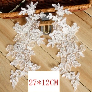 1Pair Embroidered Flower Lace Applique Motif Trim Wedding Dress Sew Crafts DIY 3 - Picture 1 of 26