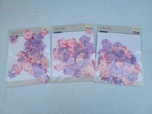 Lot of 3 - 72pc PAPER FLOWER PACKS, Pink & Lavender - Scrapbooking Decorations - Picture 1 of 3