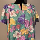 Womens Nightgown Vintage Rainbow Fashions Size Large Tropical Floral Green