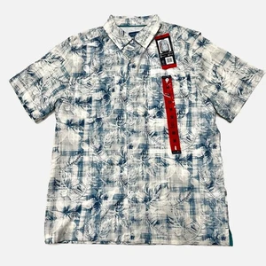 Caribbean Joe Blue Floral Vented Hawaiian Short Sleeve Shirt Size Medium NWT - Picture 1 of 6