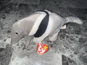 Muñeco de peluche vintage Ty Beanie bebé hormigas 11/7/1997 gris oso hormiguero juguete con etiqueta - Imagen 1 de 4