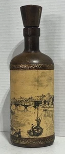 VTG Italian Street Scene Leather Covered Wine Bottle Decanter Made in Italy 11" - Picture 1 of 13