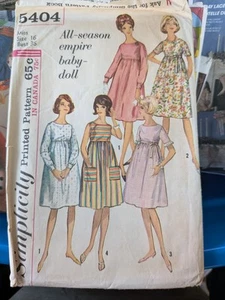 Vintage Sewing Pattern - Simplicity 5404 All-season Empire Baby-doll Dress Sz 16 - Picture 1 of 1