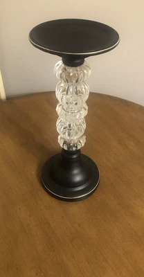  Decorative Pillar Candle Stick Holders Black w/ Clear Acrylic Ball Design - Image 1 of 4