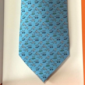 Hermes Seidenkrawatte H Logo Muster En Mouvement hellblau mit Box unbenutzt. - Bild 1 von 12