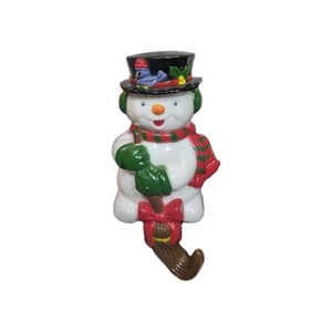 Vintage SNOWMAN Plastic Christmas STOCKING HOLDER Mantel Hanger Retro Broom Hook - Picture 1 of 2