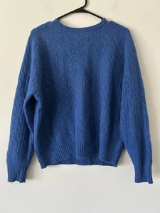 Blue Vintage Claude Vernet V Lambswool & Angora Cable Knit Soft Sweater Size L - Picture 1 of 9