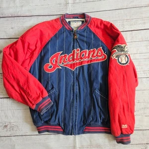 Vintage Mirage MLB Cleveland Indians Chief Wahoo Nadelstreifen Steppjacke Large - Bild 1 von 10