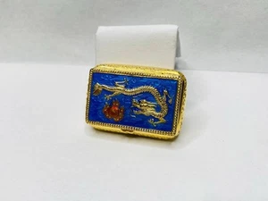 Vintage Chinese export gilt silver enamel guilloche dragon pill box - Picture 1 of 18