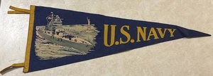 U S Navy Vintage Felt Pennant 1940s 1950s 29" Long 11" Tall Warship Graphic - Picture 1 of 5