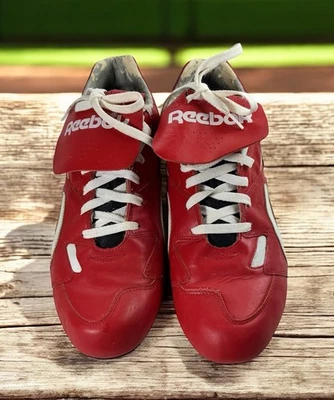 Винтажные мужские бейсбольные софтбольные бутсы Reebok с шипами металлические красные размер 12D Тайвань - Изображение 1 из 4