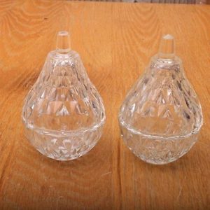 2 Vintage Clear Glass Pears Lidded Trinket Jewelry - Picture 1 of 5