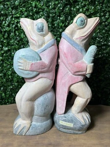 Vintage Musical Toad Frogs Amphibian Wood Carved Figures Made Indonesia 12” - Picture 1 of 12