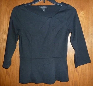 WHITE HOUSE BLACK MARKET - BLACK STRETCH-KNIT PEPLUM TOP - MISSES XXS - Picture 1 of 3