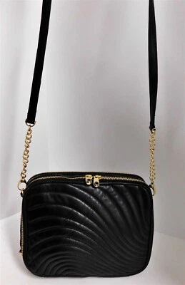 New Henri Bendel No 7 East West Black Quilted Leather Crossbody I-Pad Bag RARE - Image 1 of 4