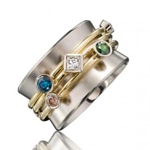 Precioso anillo de boda de circón cúbico de plata 925 para mujer talla 6-10 - Imagen 1 de 4