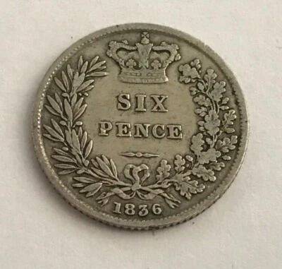 1836 1 Seis Peniques - Guillermo IV Plata 925) 2,83 g ⌀ 19 mm KM# 712 Foto 1 de 4