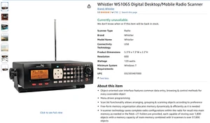 Whistler WS1065 Digital Desktop/Mobile Radio Scanner with V-scanner technology - Zdjęcie 1 z 10