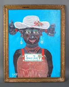 E.B. Ott (1914-1997) Folk Artist Painting Black SweeTie Portrait Primitive  - Picture 1 of 7