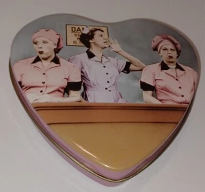 I Love Lucy Ricardo Ethel Chocolate Factory Tin Metal Box Heart Shaped - Picture 1 of 5